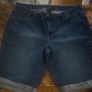 d. jeans Dark Blue Denim Bermuda Shorts with Rolled Hem